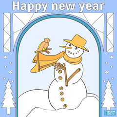 Happy New Year. Snowman cartoon