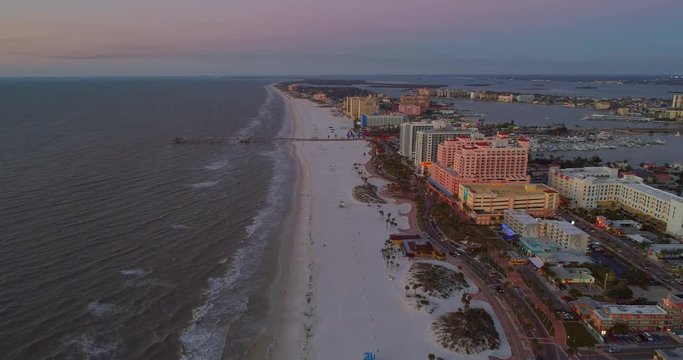 Drone stock aerial video Clearwater Beach twilight Florida 4k