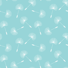 white dandelions seed floral fluff pattern on a light blue background seamless vector