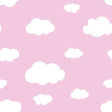 Light Pink Sky White Clouds Pattern Seamless Vector