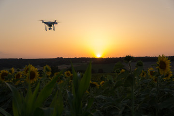 Drone flight during sunset