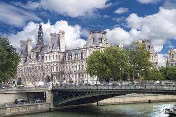Street with houses. Sunset in Paris