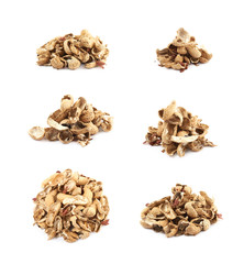 Pile of peanut shells isolated