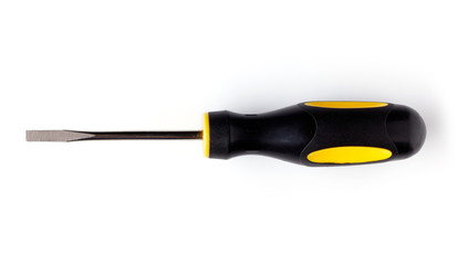 Used screwdriver isolated on white, from above