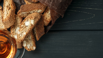 Italian cantuccini biscuits and a glass of wine