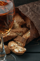 Italian cantucci biscuits and a glass of wine