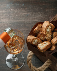 Italian cantucci biscuits and a glass of wine