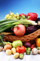 Composition with variety of raw organic vegetables and fruits. Balanced diet