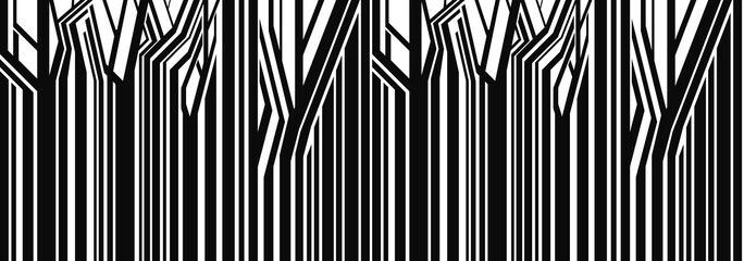 Seamless, primitive geometric trees,Abstract vector image. illustration.Panorama of trees. Background. Landscape. Horizon. The abstract vector image.