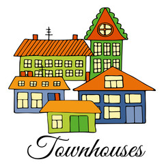 Houses on a street. Illustration of a city landscape with townho