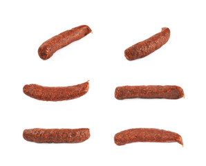 Stick of a smoked sausage isolated