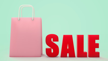 3d render of paper shopping bag with pastel color and copy space background