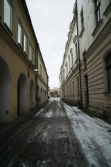 Fototapeta na wymiar Town Zilina covered by snow. Slovakia 