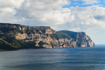 Cape Aya performing at sea, sea landscape, summer, Sevastopol, Crimea, Russia