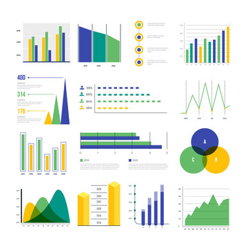 Set of color infographic elements. Vector diagrams and graphs, statistics of data. Use in website, flyer, corporate report, presentation, advertising, marketing etc.