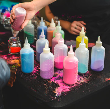 Kids Making Handmade Art With Color Sand