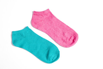 Green socks on white background