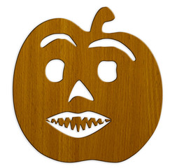 sawn wood figure of a pumpkin on a white background