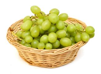 Green grapes on white background