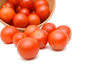 cherry tomatoes in wood bowl