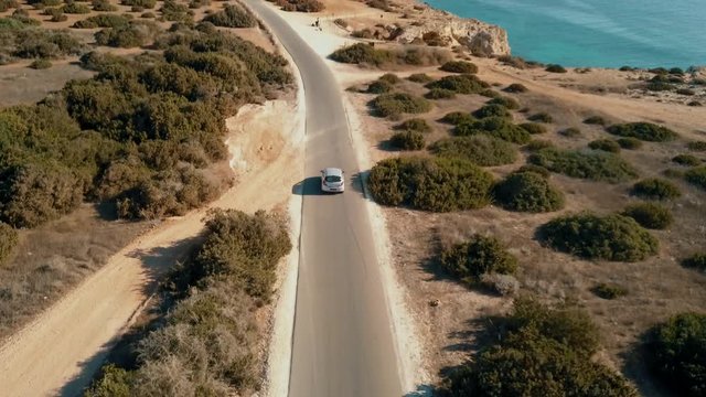 Road to the sea in Cyprus. Aerial view