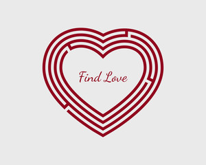 Find love concept with heart shaped maze