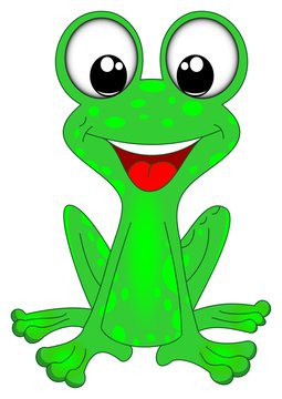 Frosch in grün, mit offenem Mund lachend und fröhlich, glücklich  auf isolierten weißen hintergrund als vektor
