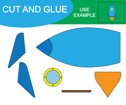 Cut and glue to create space rocket (air transport). Educational game for children.