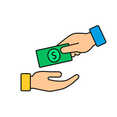 Hand giving money to another hand color icon. Vecor illustration Giving and receiving money, donation concept