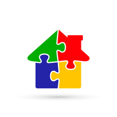 Fototapeta na wymiar House Puzzle Icon, Jigsaw Home color illustration. Vector flat design