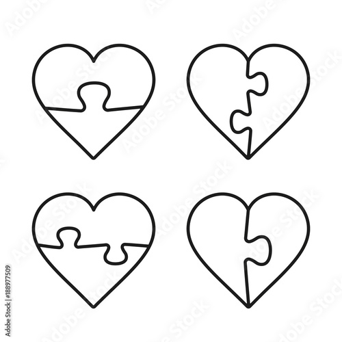 "Heart Puzzle Line Icon Set. Vector isolated flat design outline