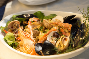 Mixed seafood with pasta, Croatia