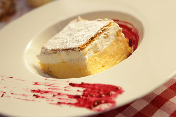 Krempita in a restaurant in Croatia.