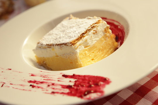 Krempita in a restaurant in Croatia.