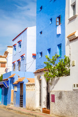 Beautiful street of blue city Chefchaouen,  Morocco, Africa.