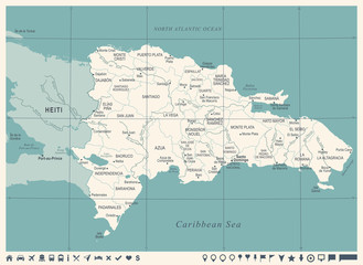 Dominican Republic Map - Vintage Detailed Vector Illustration