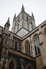 Fototapeta na wymiar Looking upward at a cathedral tower