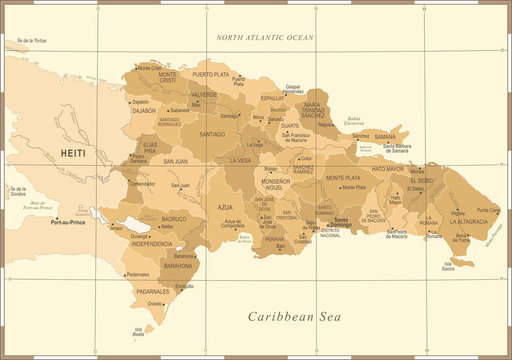 Dominican Republic Map - Vintage Detailed Vector Illustration