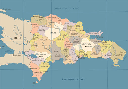 Dominican Republic Map - Vintage Detailed Vector Illustration