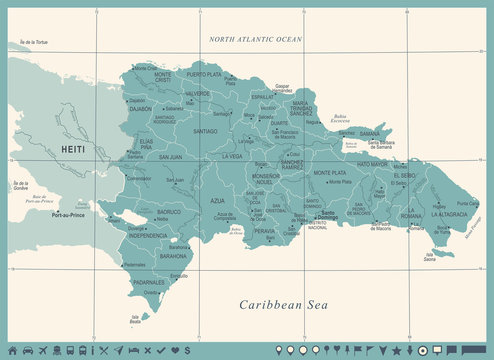 Dominican Republic Map - Vintage Detailed Vector Illustration