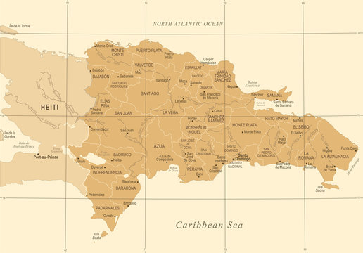 Dominican Republic Map - Vintage Detailed Vector Illustration