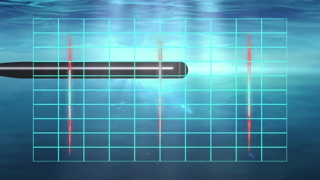 .animation of Torpedo with hud element   - Side View. A torpedo launched from a submarine.