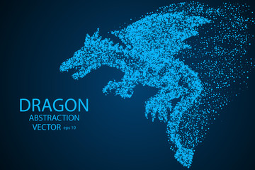 Dragon in flight, breathing fire, consists of particles. Vector eps 10.
