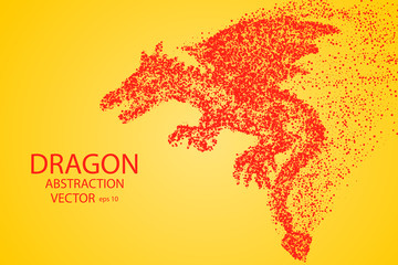 Dragon in flight, breathing fire, consists of particles. Vector eps 10.