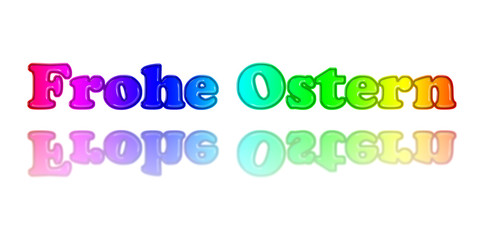 Fototapeta premium Text of big colorful letters Frohe Ostern on the white background. Isolated. Spring Holiday. For greeting card