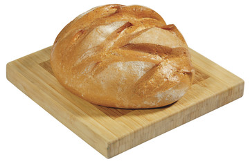fresh bread on wooden board isolated on white
