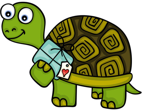 Cute turtle with gift
