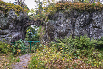 Fototapeta premium Ruins of old Prussian Charles's Fort near Karlow village in Table Mountains, Sudetes in Poland