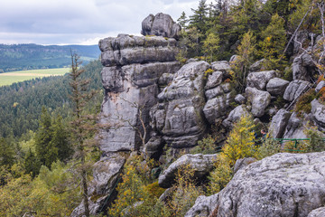 On the top of Szczeliniec Wielki massif in Table Mountains National Park, Sudetes in Poland
