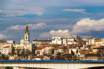 Fototapeta premium Belgrade, Serbia February 28, 2014: View of the panorama of Belgrade and the cathedral church